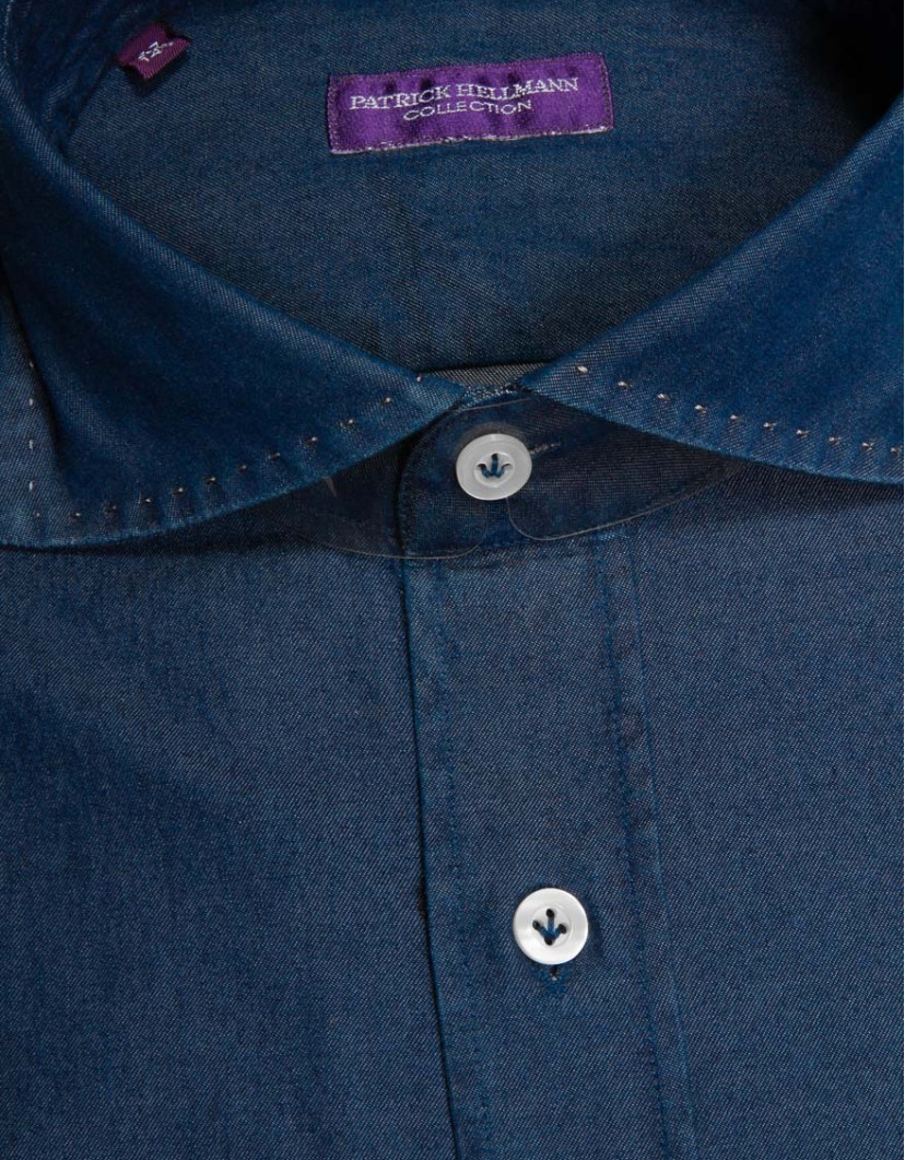 Patrick-Hellmann-Collection-Thin-Navy-Blue-Jeans-Shirt-image Patrick Hellmann Collection Thin Navy Blue Jeans-Shirt image